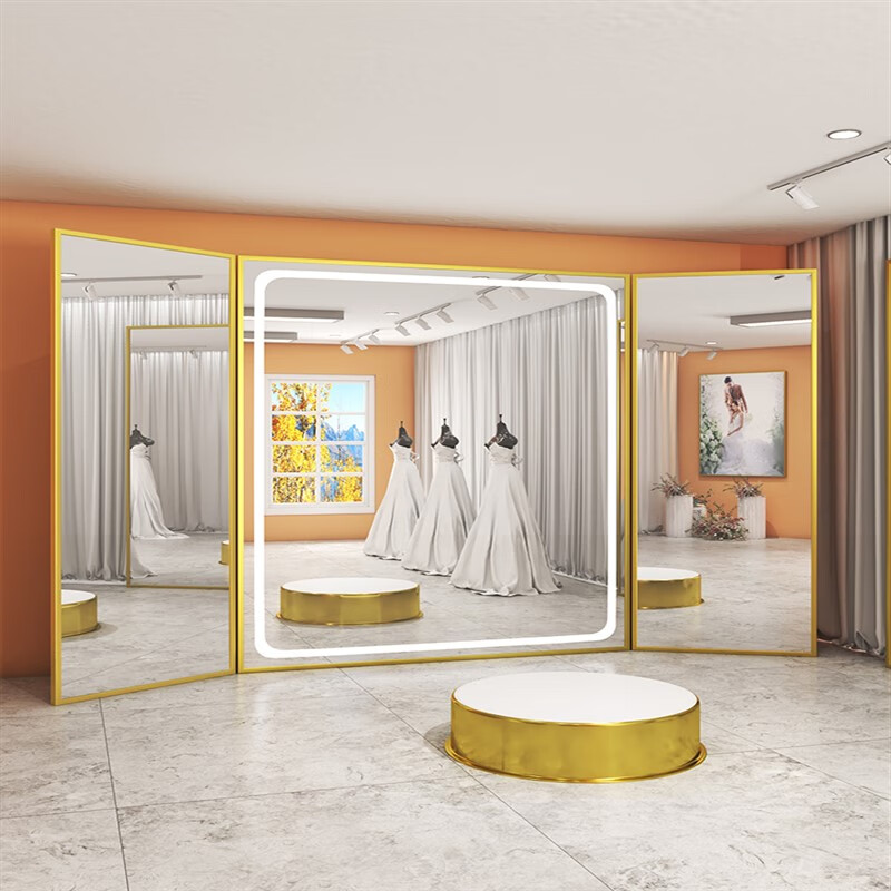 山头林村 婚纱店三面镜 婚纱店用三面镜礼服馆试纱方形镜美颜轻奢显瘦