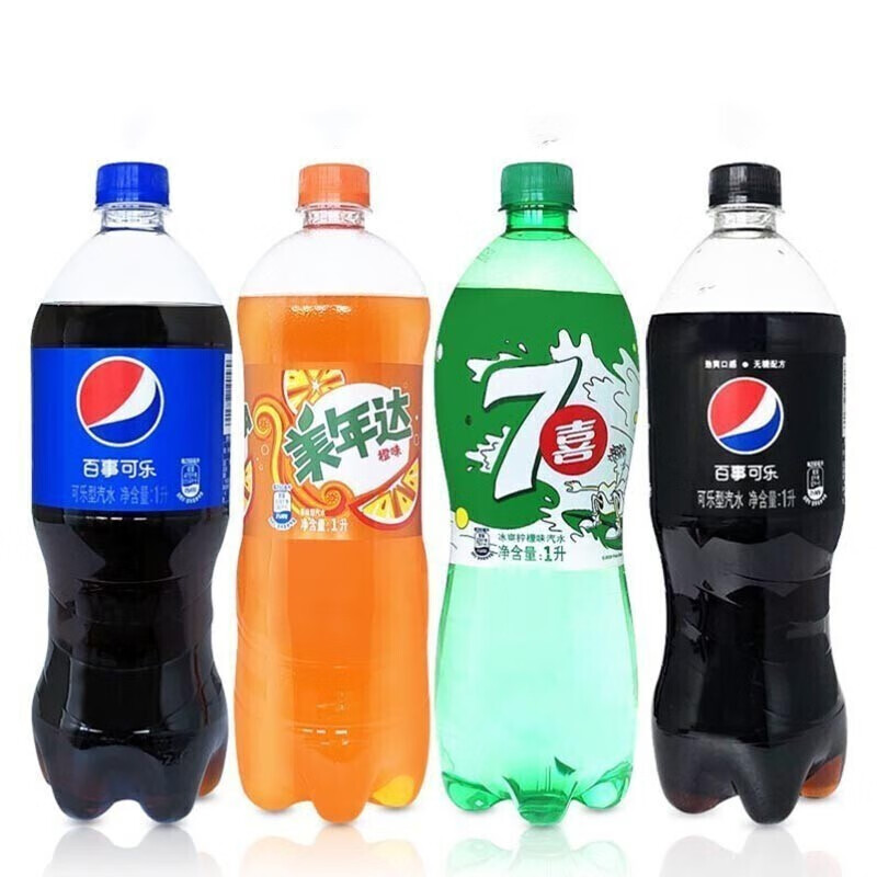百事可乐无糖极度百事可乐美年达百事七喜碳酸饮料1l*4