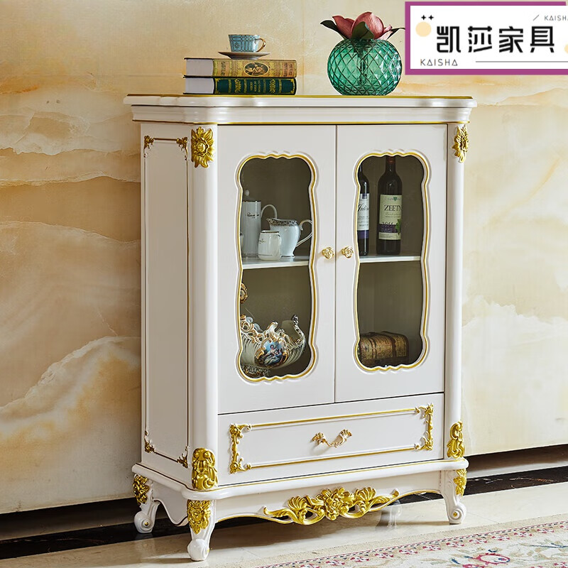 姚爸爸客厅隔断柜欧式酒柜实木雕花大理石对开门玻璃展示柜茶水柜隔断