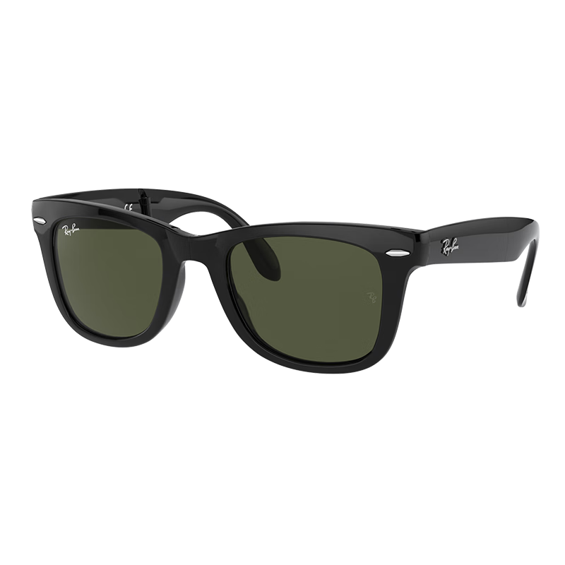 Ray-Ban 雷朋 RayBan）太阳镜可折叠男女款复古舒适便携墨镜0RB4105 黑色镜框绿色镜片
