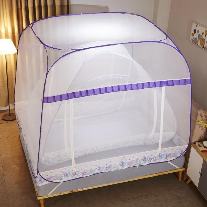 麦琪娜 蚊帐 蒙古包蚊帐全自动免安装蚊帐坐床式蚊帐 紫色 180*220cm床颜色随机发