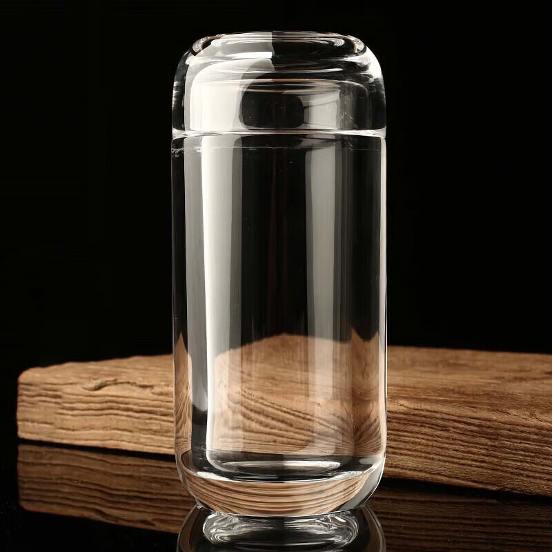 安享生活纯水晶杯原矿天然水晶杯白直筒圆形带盖泡茶杯子茶杯礼水 200