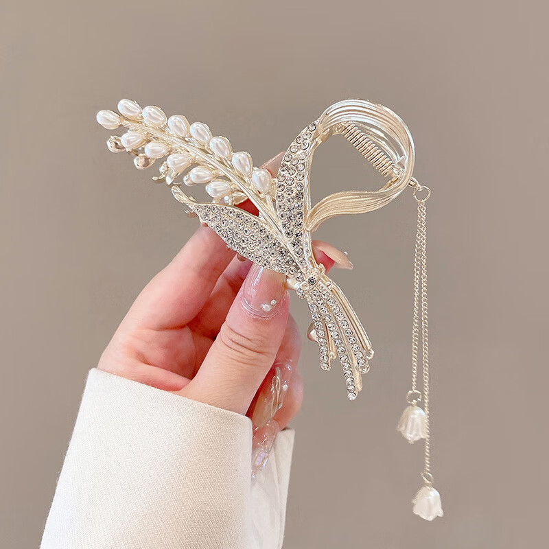 夫人水钻珍珠蝴蝶结水稻流苏抓夹女网红头发夹子发卡后脑勺鲨鱼夹头饰