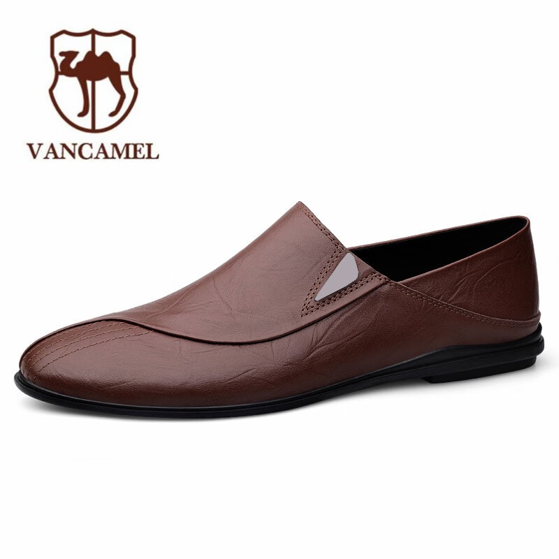 西域骆驼时尚男士皮鞋软底休闲皮鞋男软皮透气男鞋子 棕色 38码