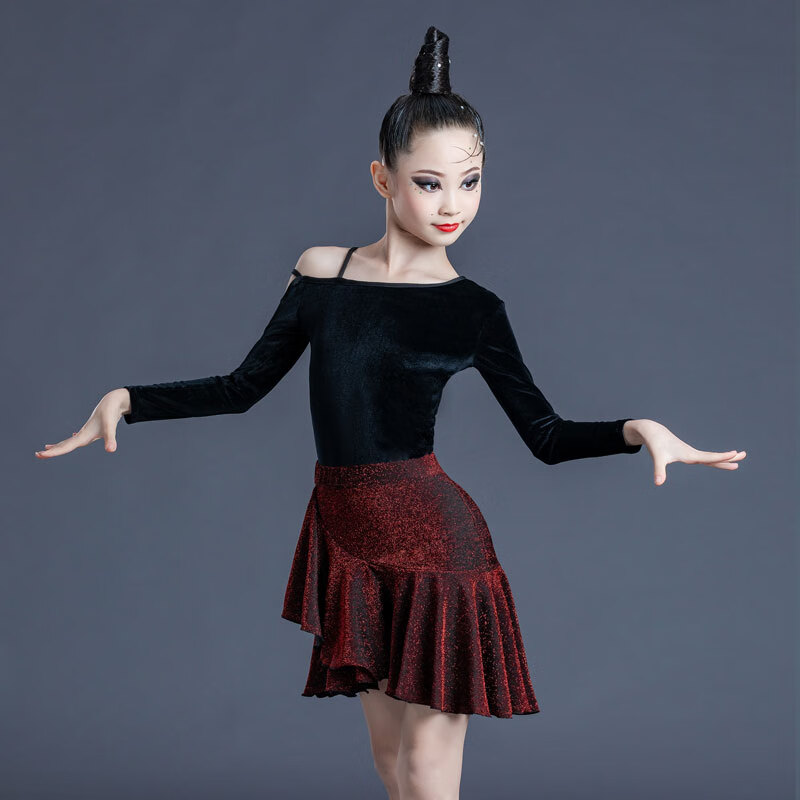 拉丁舞服装儿童拉丁舞练功服秋冬比赛表演舞蹈演出服装考级女童拉丁舞