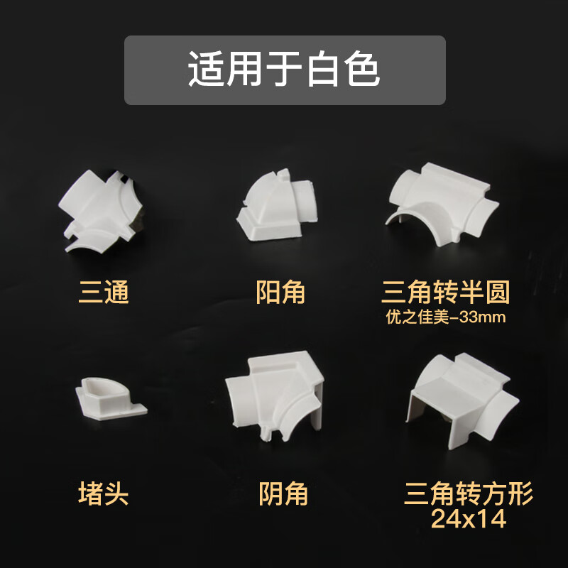 sw-35三角线槽配件 阴角 阳角 三通 三角转3号半圆 白色 阴角1个