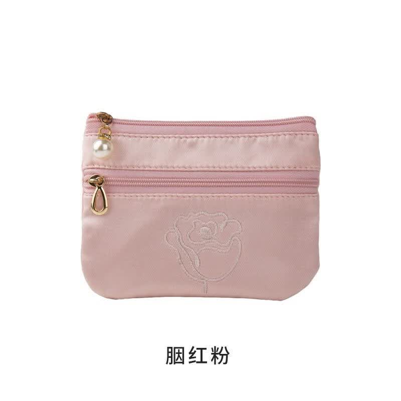 途尊（kingtrip）零钱包女迷你小巧时尚高档韩版学生装钥匙零钱卡包布艺短款小钱包 胭红粉