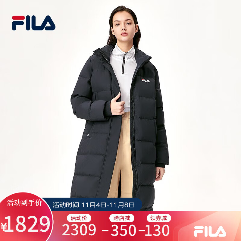 【预售】FILA斐乐女装情侣羽绒服冬季中长款羽绒服保暖外套 传奇蓝-NV L