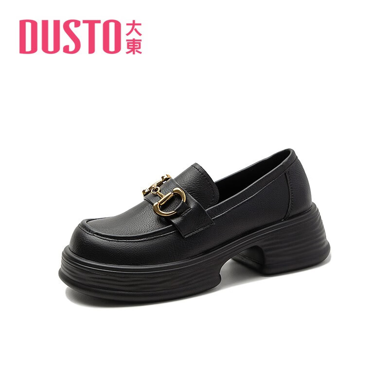 大东复古小皮鞋女2022秋季新款甜美圆头马蹄扣套脚粗跟单鞋2119 黑色 37属于什么档次？