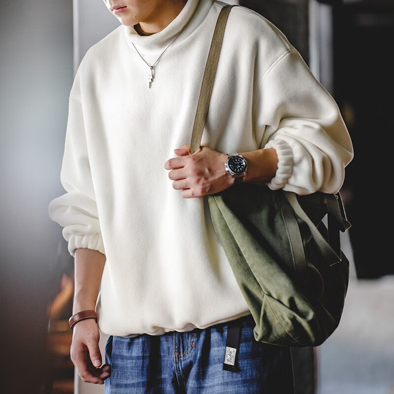 马登工装 美式休闲摇粒绒卫衣立领cityboy宽松慵懒无帽套头衫男秋 绿色 L