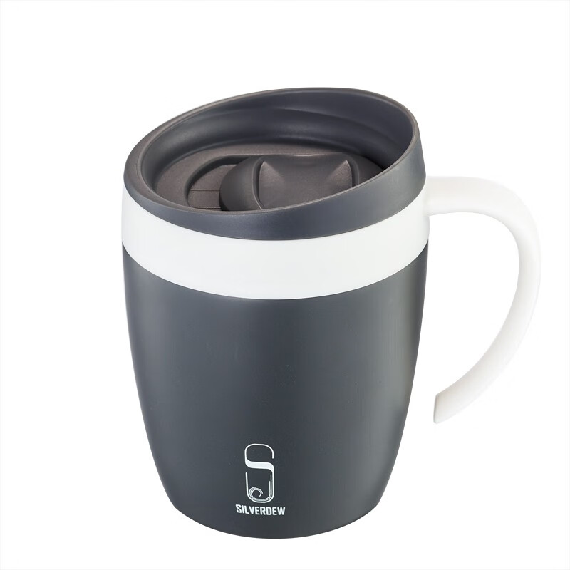 诗芙迪(SILVERDEW)不锈钢保温咖啡杯办公室便携男女水杯子双层大容量带盖330ml 黑色