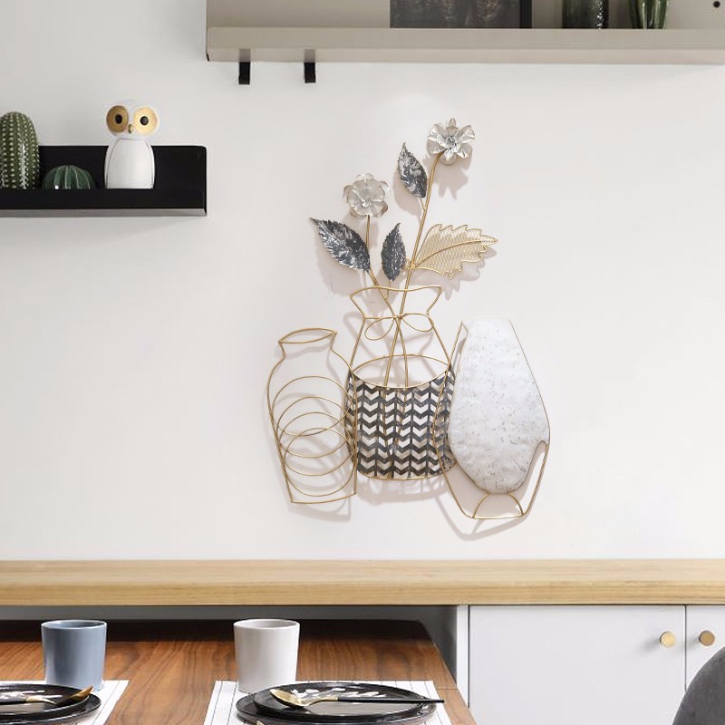 室内（Snnei）室内田园风墙壁装饰挂件玄关铁艺壁饰立体墙饰客厅电视背景墙壁挂 静物花瓶A