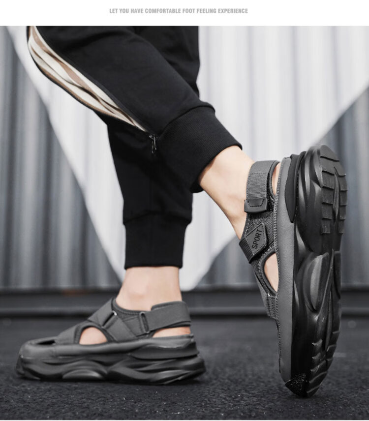 梦月奚英伦班纳男鞋菲拉斯清凉冰丝沙滩鞋飞行员鞋镂空厚底增高凉鞋