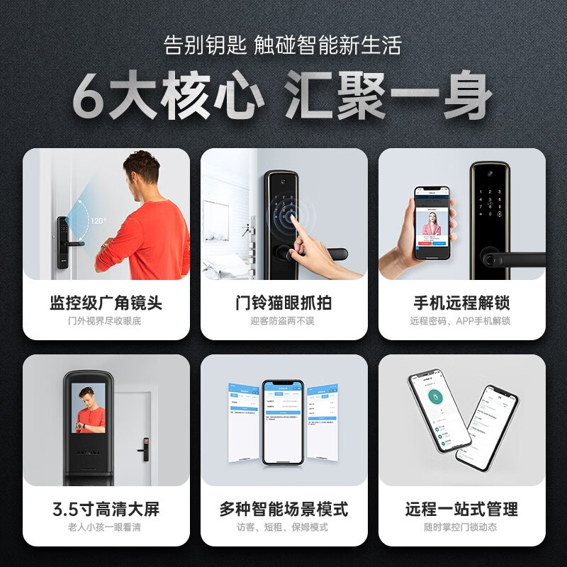 DRESEN智能门锁指纹锁可视带摄像头密码门锁防盗门锁家用智能锁猫眼锁 屏幕猫眼款-远程解锁+上门安装