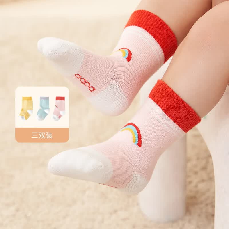 aqpa儿童袜子3双装婴幼儿袜子宝宝男女孩春秋运动透气中筒袜 彩虹云 18-36月怎么看?