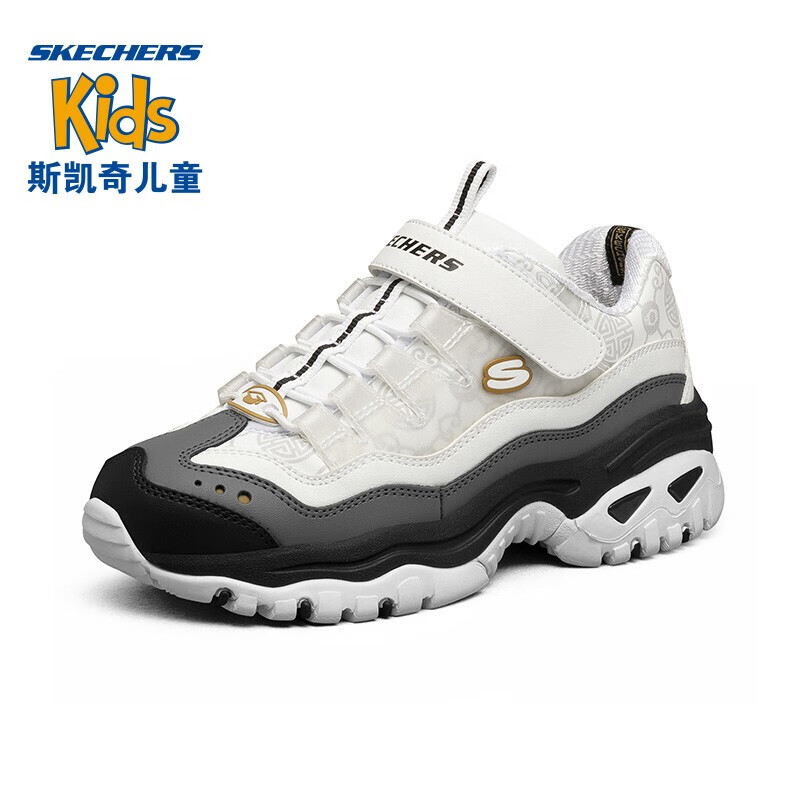 Skechers斯凯奇童鞋 童熊猫运动老爹鞋664148L 白色/黑色WBK 36