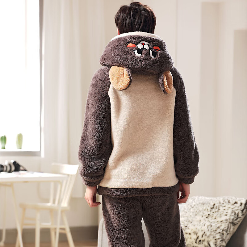 萧淑妃 冬季加厚保暖连帽法兰绒男士睡衣可爱卡通青少年学生加大码珊瑚绒家居服套装 杰瑞鼠 XXXL