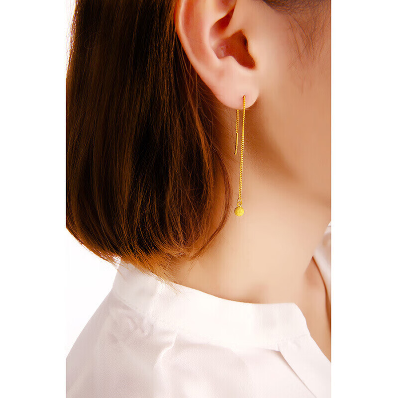 菜百首饰 黄金耳饰 足金时尚磨砂圆珠耳线 计价 约3.05克