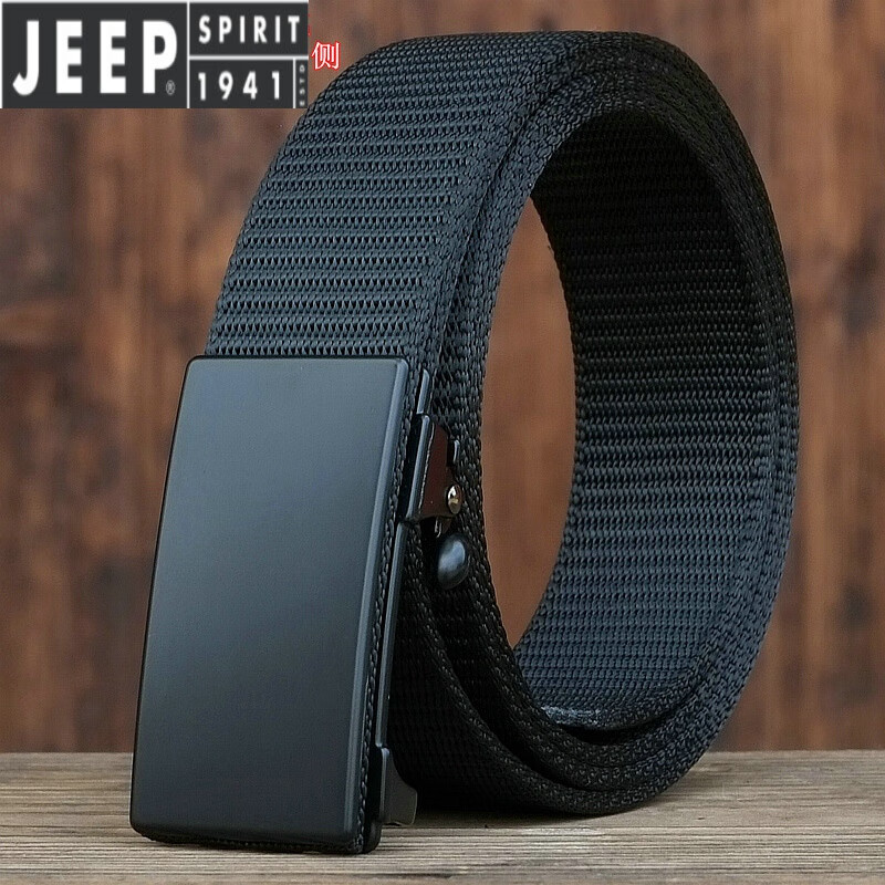 JEEP SPIRIT百搭尼龙帆布情人节皮带腰带裤带外内穿扣男士生休闲无牙无孔 321款:黑色 110cm