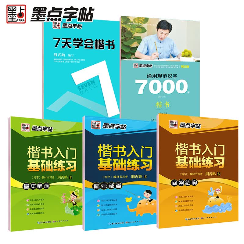 墨点字帖楷书小学儿童练字帖成年小学生字帖 楷书练字本初学者大学生练字楷书入门基础教程荆霄鹏7000字楷书正楷字帖 5册