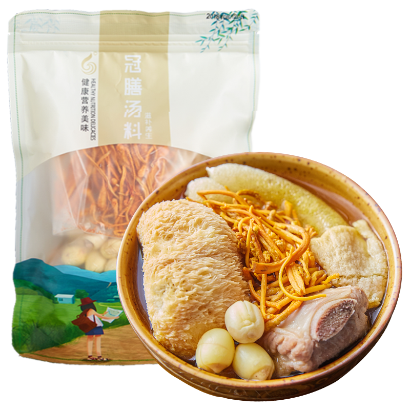 冠膳广东煲汤料炖汤材料包膳食汤包炖汤食材 猴头菇蛹虫草竹荪汤料067