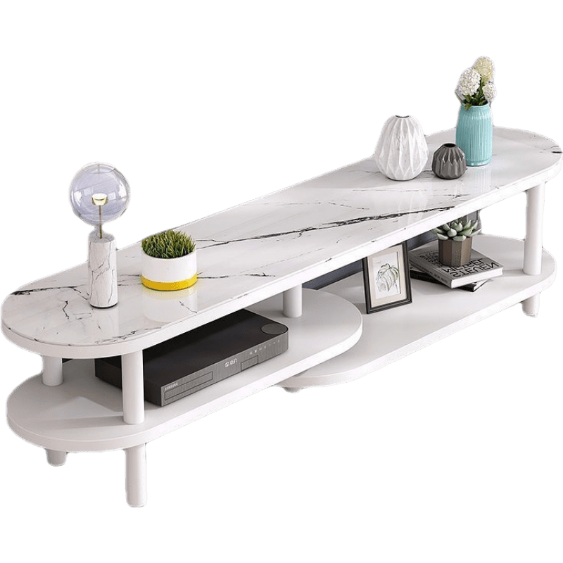 简易电视柜北欧茶几电视机柜组合小短尺寸网红简约小户型客厅轻奢玻璃电视柜 全白色加石纹钢化玻璃面 长度140 高度45 宽度35