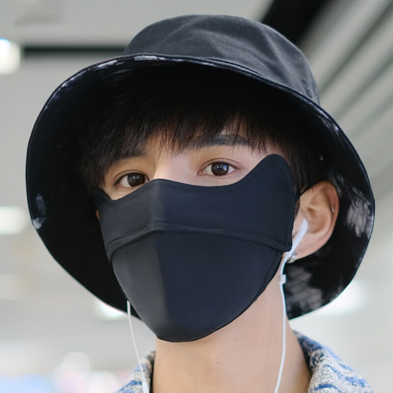 帝陀罗遮阳口罩夏季挡女冰丝透气遮阳面罩加大薄款遮全脸男jm8 魅力黑