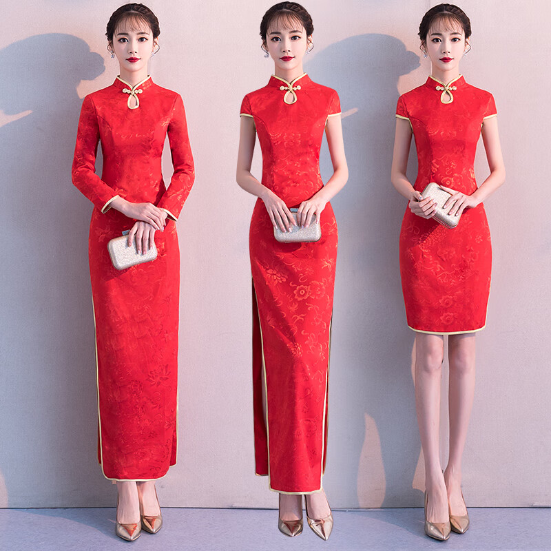 迎宾旗袍礼仪小姐旗袍礼仪礼服迎宾颁奖服装小姐服酒店长袖长款外嫁女