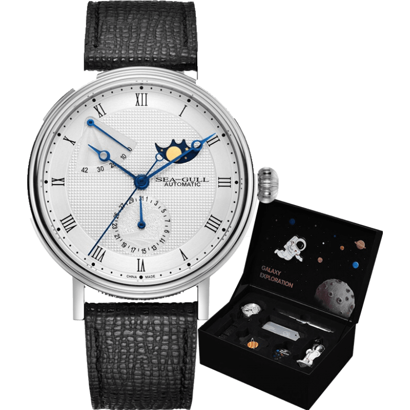海鸥(seagull)手表  月相男士自动机械国表 多功能商务防水手表 钢壳