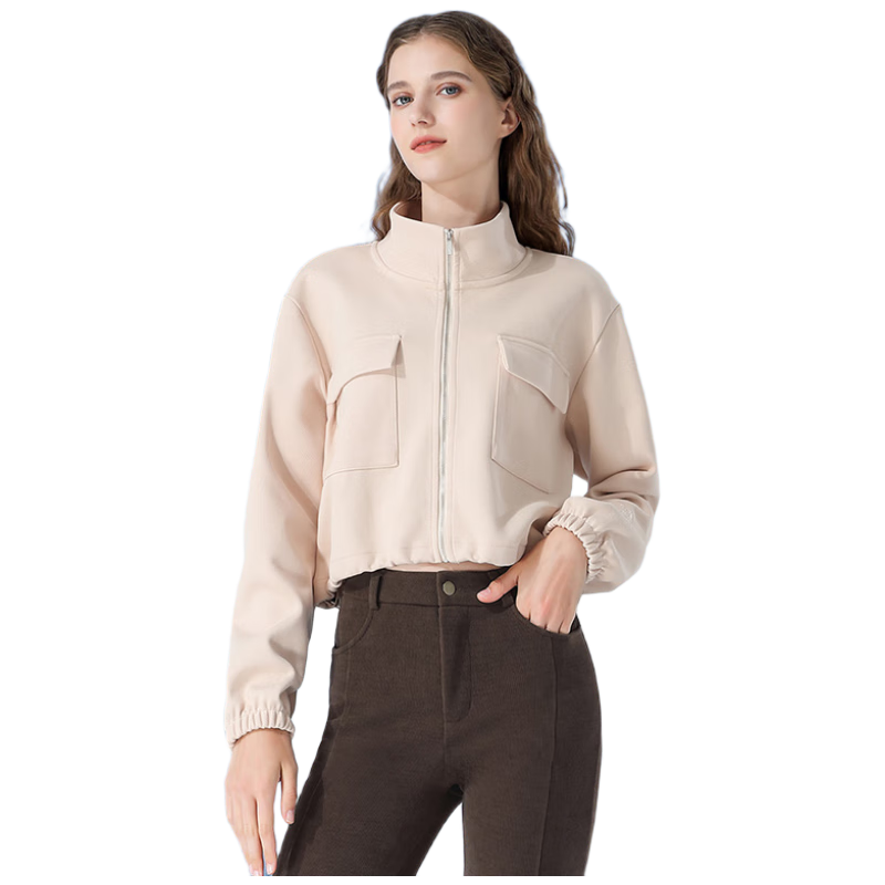 骆驼（CAMEL）女装时尚休闲衣春秋短款夹克工装外套阔腿直筒休闲裤 0609  M