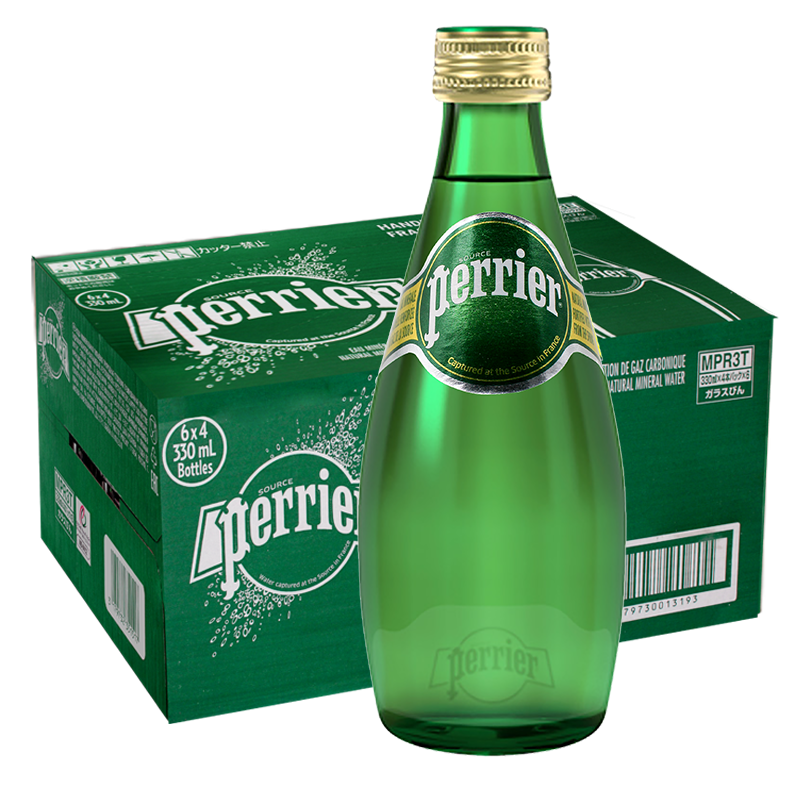 Perrier进口巴黎水整箱矿泉水气泡水汽水玻璃瓶装 巴黎水330ml*24瓶原味
