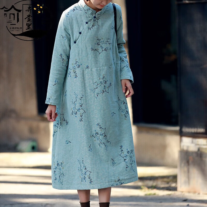 书与茶万象更新棉麻连衣裙女秋冬季宽松复古棉袍子加绒加厚保暖民族风