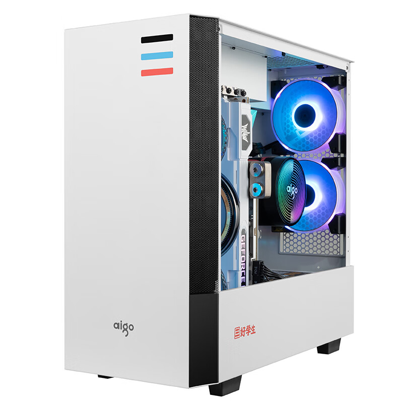爱国者（aigo）破晓X白色 显卡垂直式全侧透电脑机箱（支持ATX主板/三风扇长显卡/240MM冷排/右侧透玻璃）