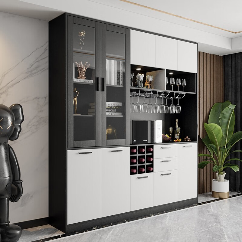 唯美馨玻璃门酒柜餐边装饰柜北欧餐边柜微波炉茶水柜餐厅带灯酒柜靠墙