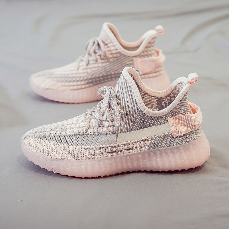 FSAT椰子鞋女学生韩版2026春夏季新款飞织鞋网面透气运动鞋休闲跑步鞋 222粉色果冻底 38