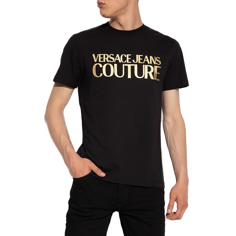 versace jeans couture 范思哲男装 男士棉质金色印花短袖t恤衫 e75ga