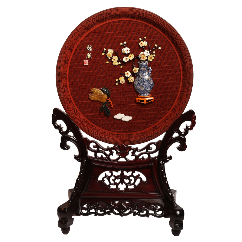 漆花(qihua)揚(yáng)州漆器廠手工雕漆玉石鑲嵌裝飾擺件中國風(fēng)送男友男士父親禮物 繁香