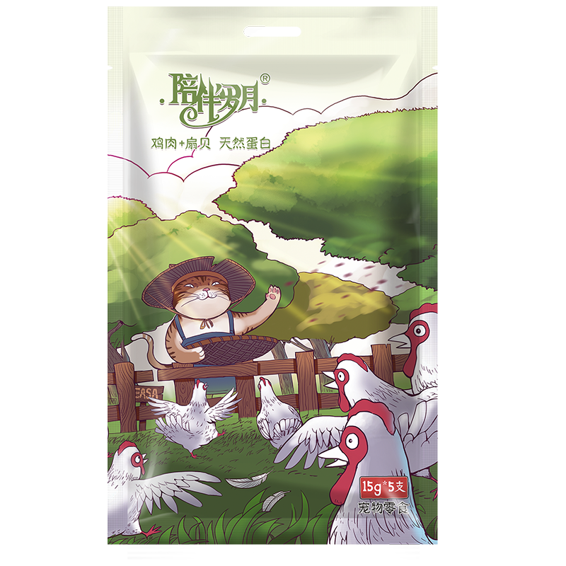 陪伴岁月猫条 猫咪零食 营养小猫幼猫成猫宠物猫罐头鲜湿粮包 鸡肉+扇贝味15g*5支 口味可选