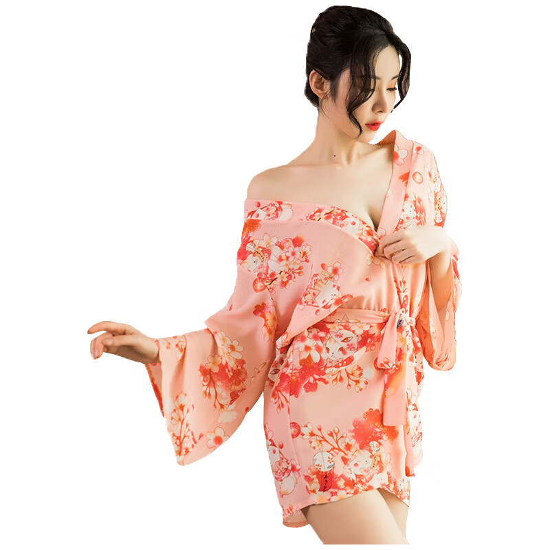 浴袍套装情趣内衣和服诱惑睡衣家居睡袍8081 粉色开衫 腰带 丁字裤