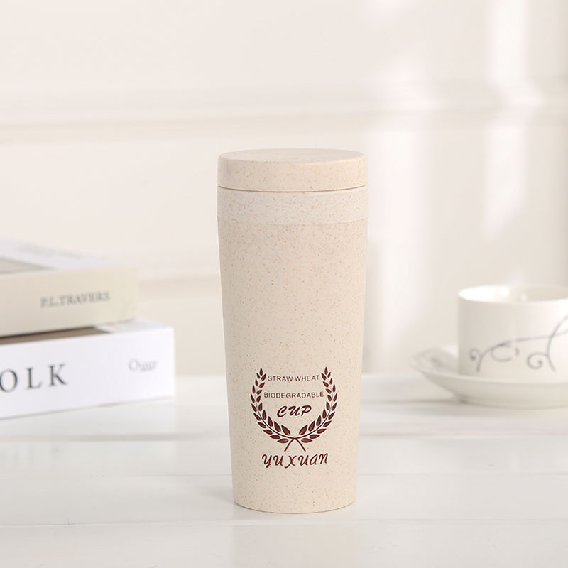 创意双层麦香杯手提便携随行杯隔热防烫小麦纤维随手杯带盖水杯子