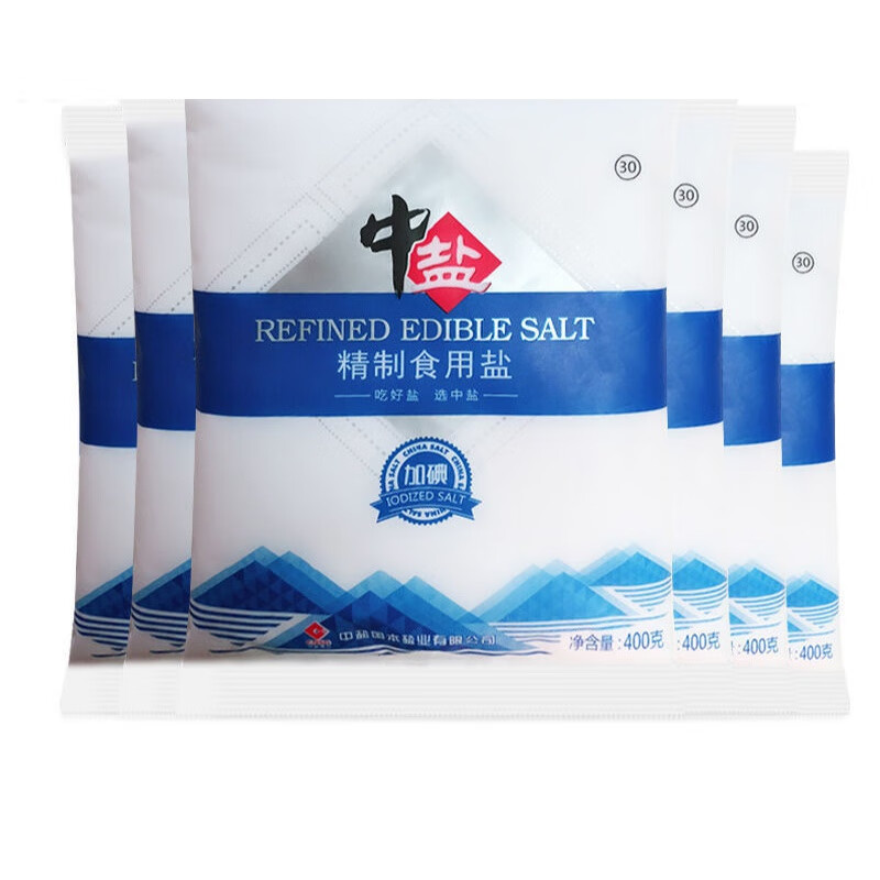 食盐精制食用盐400克/袋炒菜低钠盐400克12袋装 中盐加碘400*6包