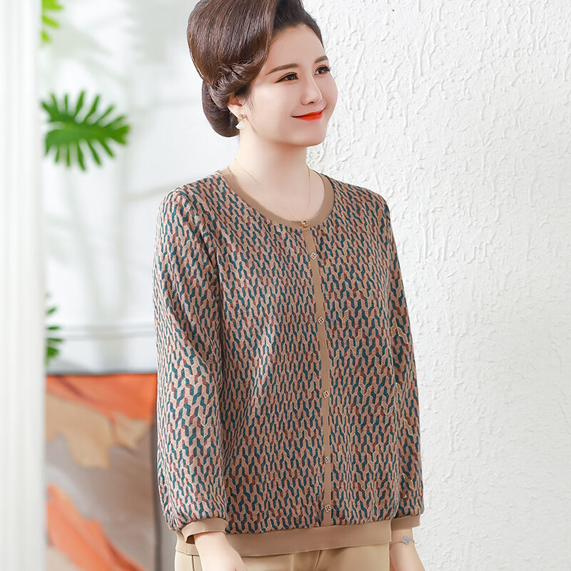 榄舍胖妈妈200斤洋气长袖T恤秋装可穿200斤中老年女格子打底宽松上衣 红色 7XL 建议180-200斤