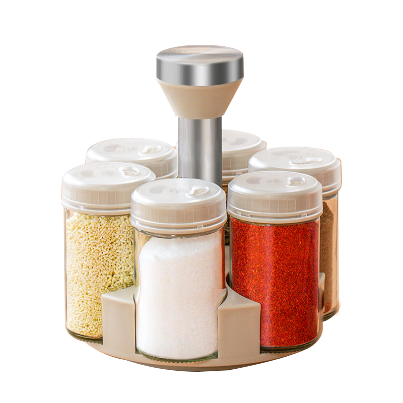 禧天龙调味罐厨房调料罐组合套装盐味精调味瓶360度可旋转调料盒7件套