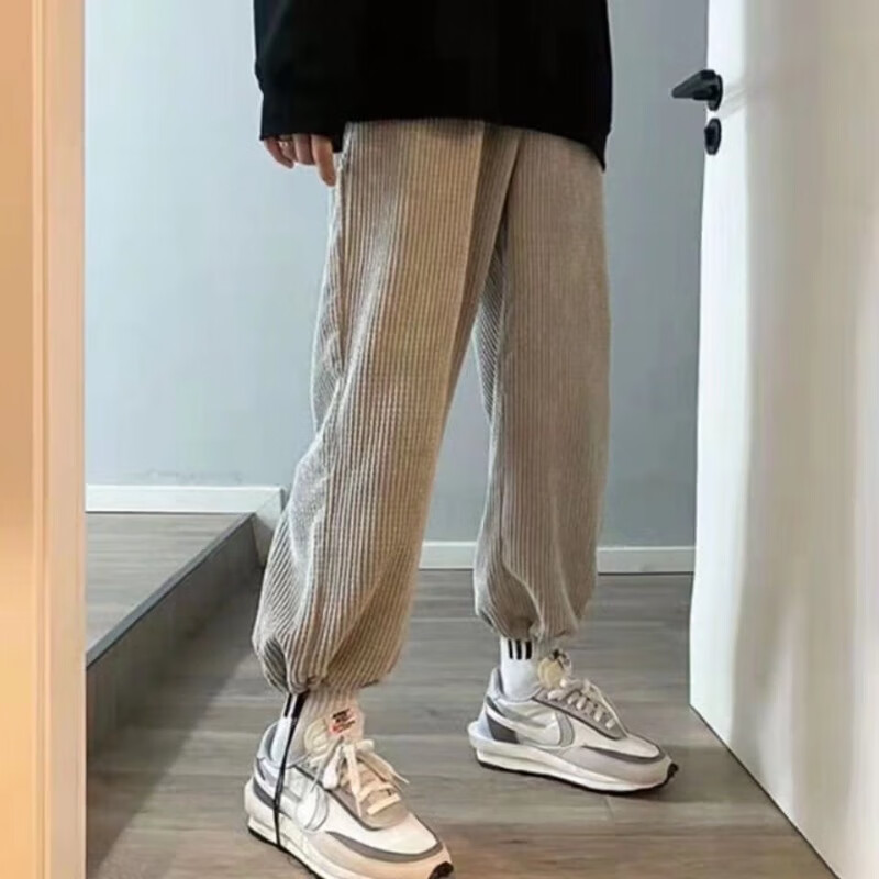 赢兽男士秋冬季收脚裤收口裤 秋天穿的中山装男灯芯绒裤子男秋冬 灰色