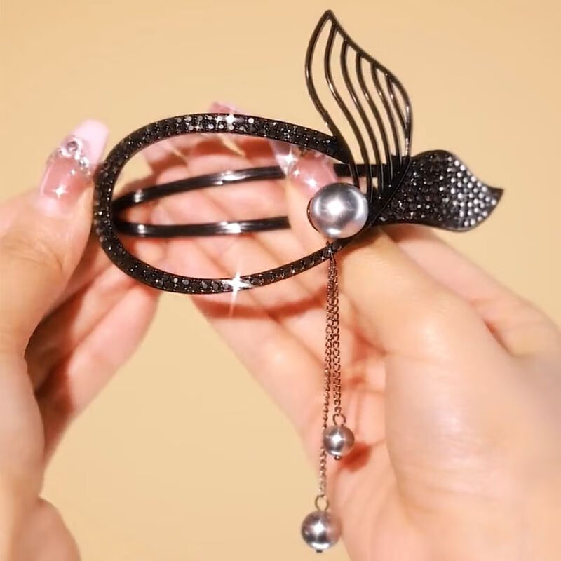 禾娘2023新款发饰鲨鱼尾发夹气质高雅后脑勺盘发春夏秋女抓夹头饰 黑