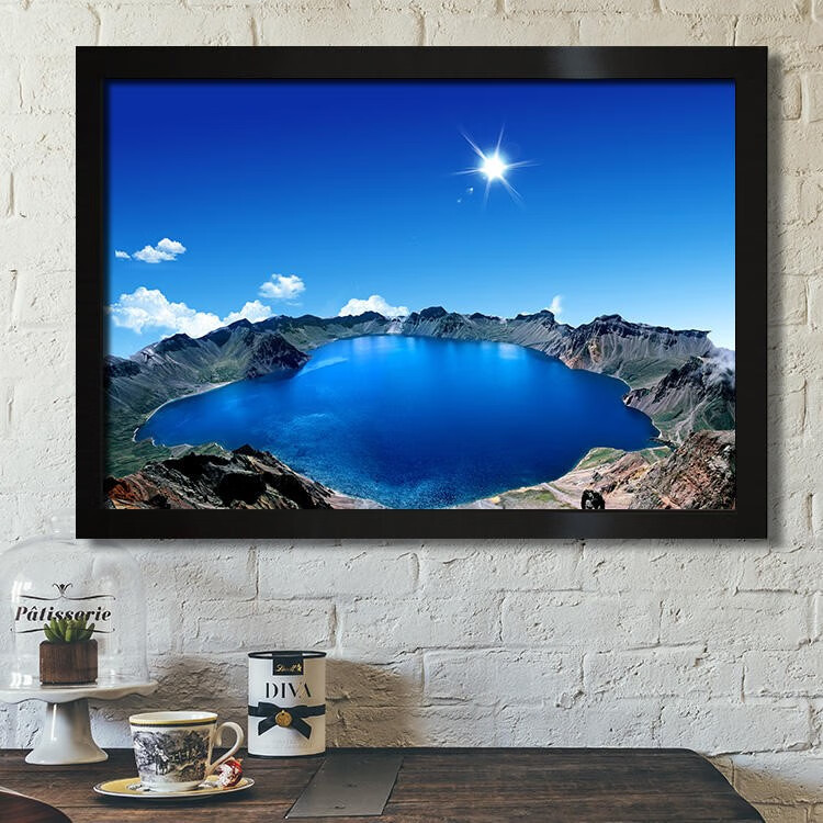 长白山天池聚宝盆风景装饰挂画有山有水海报墙贴招聚财风水客厅 背胶