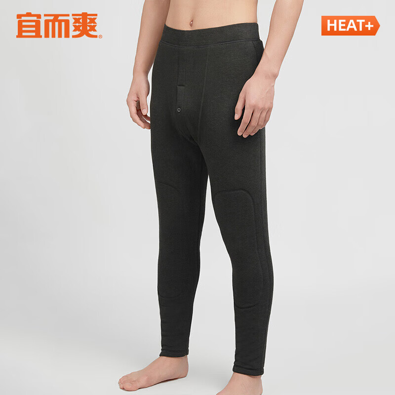 宜而爽heat 男羊羔绒双层加绒加厚高腰弹力抗寒保暖裤男士棉毛裤 深灰