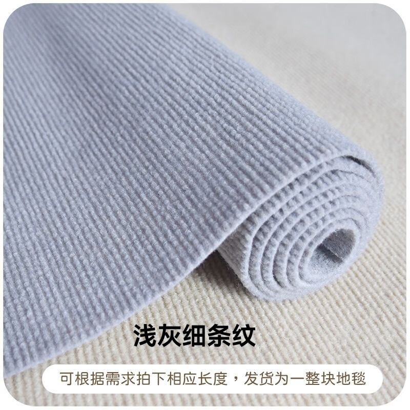 地毯房间卧室客厅大面积全铺办公室房间拍照耐脏客厅可裁剪地毯 烟灰加厚细条纹（6-7毫米厚） 2米宽3米长（整张发）送胶带