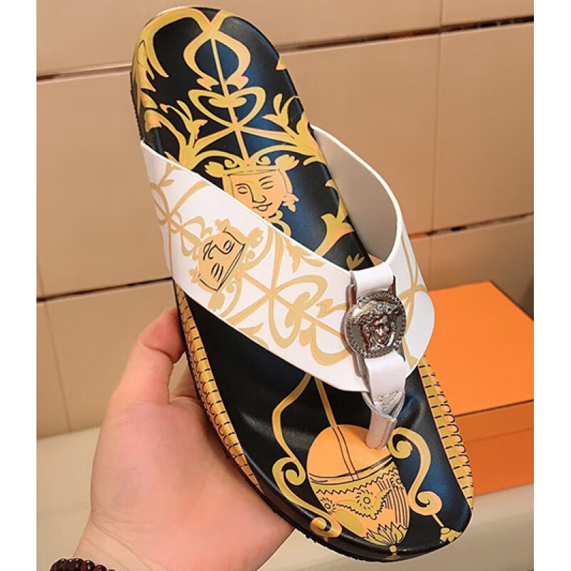 迪牧欧欧洲站夏季外穿印花拖鞋美女扣人字拖男潮流夹脚沙滩潮牌凉拖