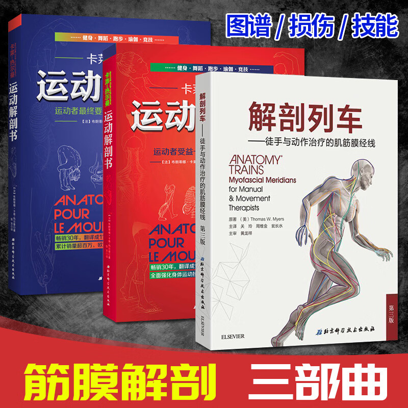 3本解剖列车简体中文第三版+运动解剖书1+运动解剖书2 托马斯·梅尔斯运动医学参考书籍